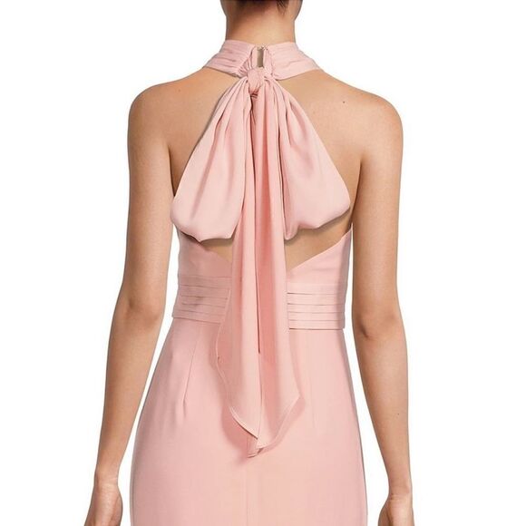 Eliza J
Satin Crisscross Halter Neck Pleated Waist Sheath Gown - Picture 4 of 8